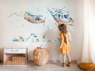 Autocollant mural 60x87 Hélicoptère et avion dans une ville pastel
