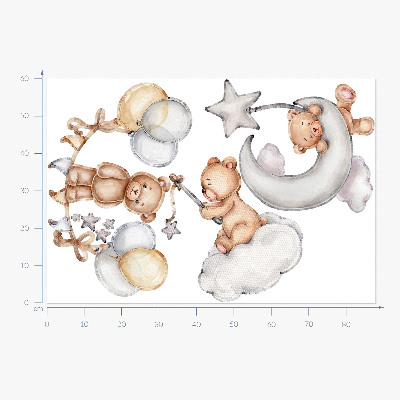 Autocollant mural 60x88 Ours en peluche et ballons pastel dans un style aquarelle