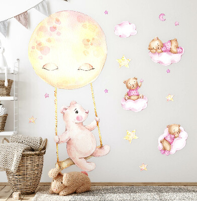Autocollant mural 60x85 Ours en peluche dans le ciel à l'aquarelle pastel