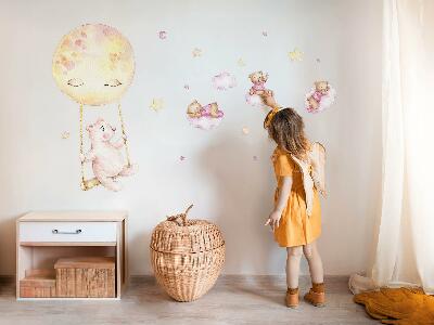 Autocollant mural 60x85 Ours en peluche dans le ciel à l'aquarelle pastel
