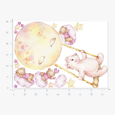 Autocollant mural 60x85 Ours en peluche dans le ciel à l'aquarelle pastel