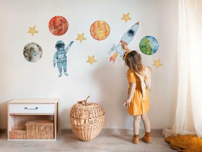 Autocollant mural 60x107 Planètes spatiales avec astronaute et fusée aquarelle