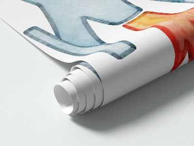 Autocollant mural 60x107 Planètes spatiales avec astronaute et fusée aquarelle