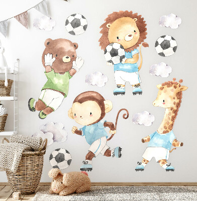 Autocollant mural 60x87 Animaux sportifs de style aquarelle avec un ballon