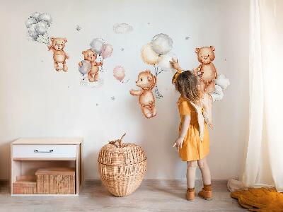 Autocollant mural 60x90 Ours en peluche mignons avec des ballons dans les nuages pastel