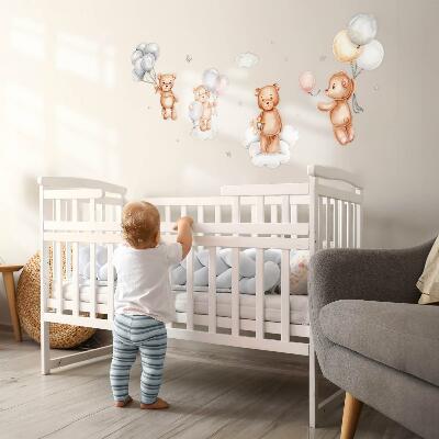 Autocollant mural 60x90 Ours en peluche mignons avec des ballons dans les nuages pastel