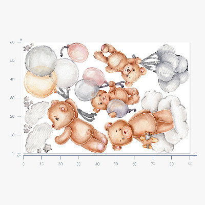 Autocollant mural 60x90 Ours en peluche mignons avec des ballons dans les nuages pastel