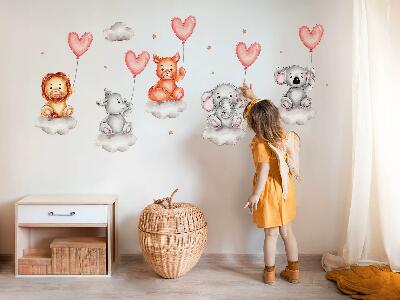 Autocollant mural 60x90 Animaux mignons sur des nuages avec des ballons pastel