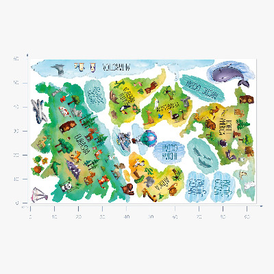 Autocollant mural 60x94 Carte du monde colorée avec continents et nature