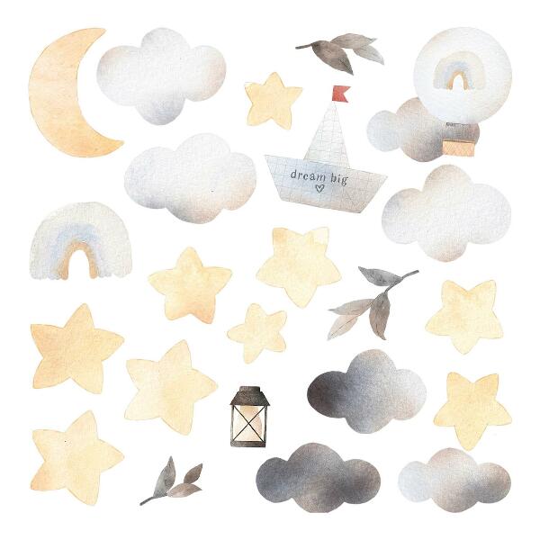 Autocollant mural 60x71 Motifs de nature céleste à l'aquarelle pastel