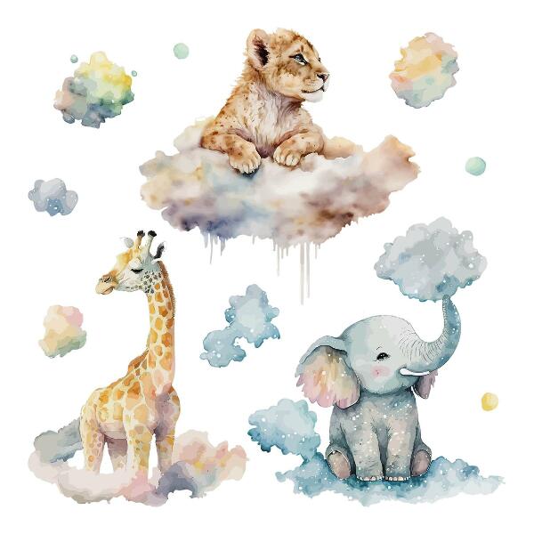Autocollant mural 60x96 Safari avec des animaux sauvages peints dans les nuages