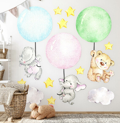 Autocollant mural 60x84 Petits animaux avec des ballons aux couleurs pastel