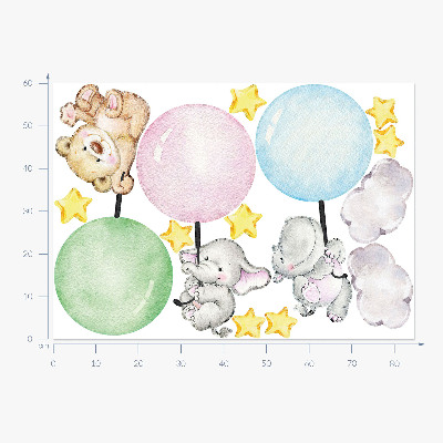Autocollant mural 60x84 Petits animaux avec des ballons aux couleurs pastel