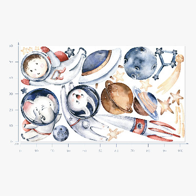 Autocollant mural 60x103 Petits cosmonautes dans l'espace pastel