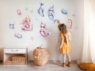Autocollant mural 60x76 Un pays sous-marin de sirènes pastel et de faune