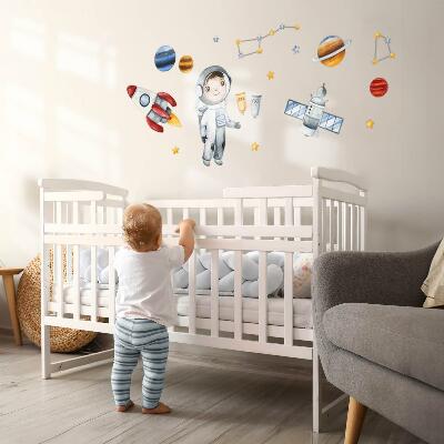 Autocollant mural 60x80 Le voyage spatial d'un petit astronaute à l'aquarelle