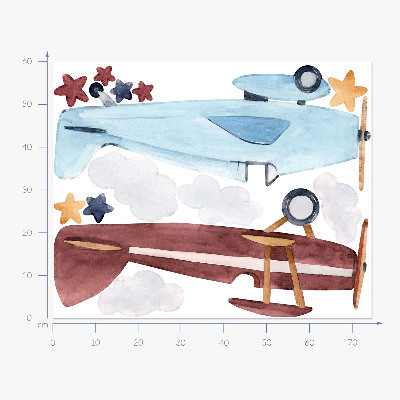 Autocollant mural 60x74 Deux avions dans des nuages ​​aquarelles pastel