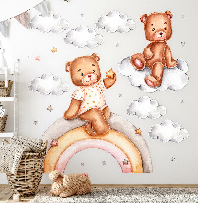 Autocollant mural 60x79 Ours en peluche mignons sur un arc-en-ciel à l'aquarelle pastel