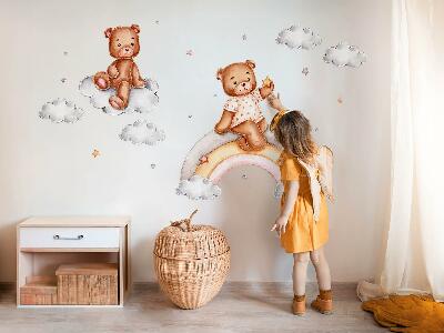 Autocollant mural 60x79 Ours en peluche mignons sur un arc-en-ciel à l'aquarelle pastel
