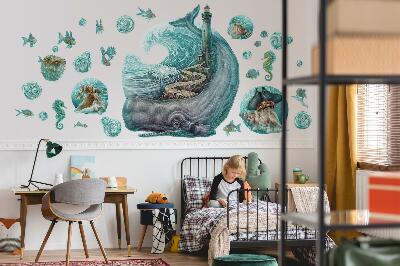 Autocollant mural 60x69 Un conte de fées sous-marin d'un phare aux pastels