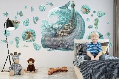 Autocollant mural 60x69 Un conte de fées sous-marin d'un phare aux pastels