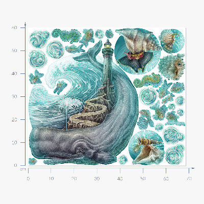 Autocollant mural 60x69 Un conte de fées sous-marin d'un phare aux pastels