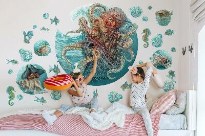 Autocollant mural 60x70 Le monde marin féerique des pieuvres et des navires