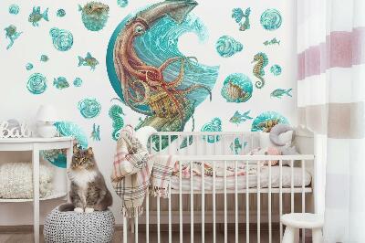 Autocollant mural 60x58 Un monde de conte de fées composé de créatures marines de dessins animés