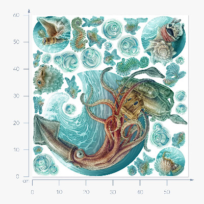 Autocollant mural 60x58 Un monde de conte de fées composé de créatures marines de dessins animés