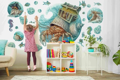 Autocollant mural 60x63 Terres sous-marines de crabes au style pastel