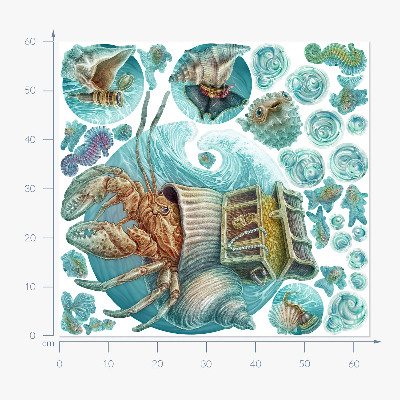 Autocollant mural 60x63 Terres sous-marines de crabes au style pastel
