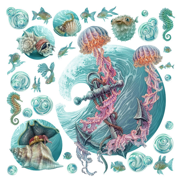 Autocollant mural 60x62 Un conte de fées sous-marin avec des méduses aux couleurs pastel