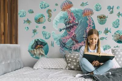 Autocollant mural 60x62 Un conte de fées sous-marin avec des méduses aux couleurs pastel