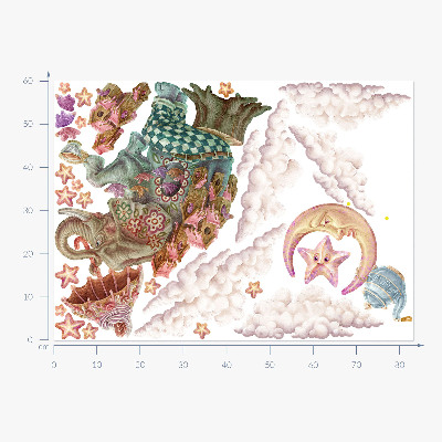 Autocollant mural 60x83 Un pays magique d'animaux dans un dessin au pastel