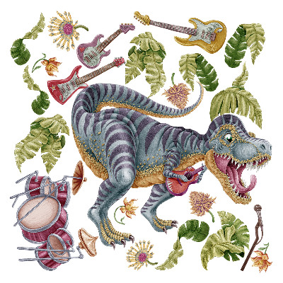 Autocollant mural 60x89 Dinosaures musicaux aux couleurs pastel