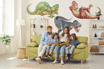 Autocollant mural 60x91 Dinosaures colorés dans un style de dessin pastel