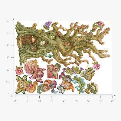Autocollant mural 60x79 Créatures féeriques de la forêt et maison pastel