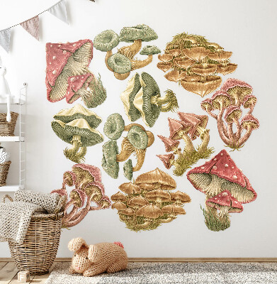 Autocollant mural 60x24 Champignons forestiers dans un style de dessin pastel