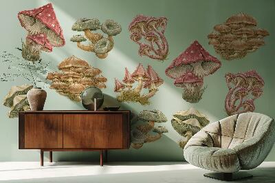 Autocollant mural 60x24 Champignons forestiers dans un style de dessin pastel