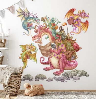 Autocollant mural 60x80 Dragons de contes de fées aux tons pastel