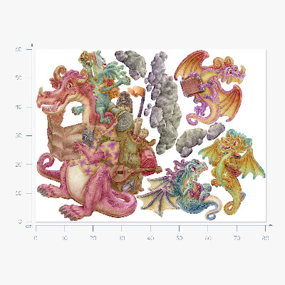 Autocollant mural 60x80 Dragons de contes de fées aux tons pastel
