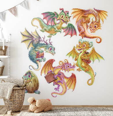 Autocollant mural 60x51 Des dragons colorés dans un style de conte de fées et de dessin animé