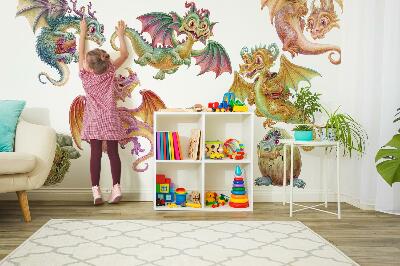Autocollant mural 60x51 Des dragons colorés dans un style de conte de fées et de dessin animé