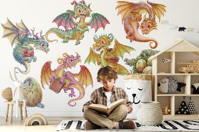 Autocollant mural 60x51 Des dragons colorés dans un style de conte de fées et de dessin animé