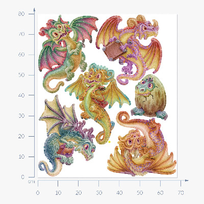 Autocollant mural 60x51 Des dragons colorés dans un style de conte de fées et de dessin animé