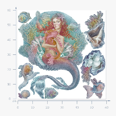 Autocollant mural 60x60 Sirène dans un style sous-marin pastel