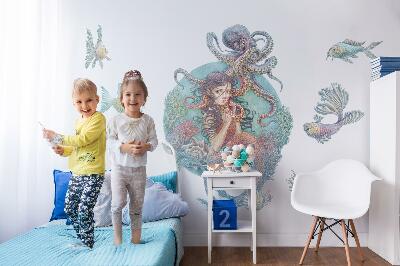 Autocollant mural 60x67 Une sirène dans un style de dessin pastel