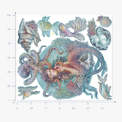 Autocollant mural 60x67 Une sirène dans un style de dessin pastel