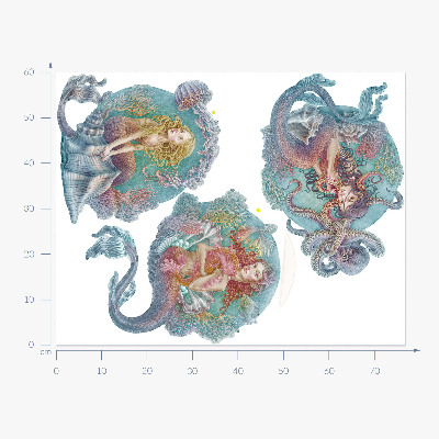 Autocollant mural 60x77 Contes de fées sous-marins avec des petites sirènes aux couleurs pastel