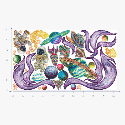 Autocollant mural 60x103 Des fusées d'astronautes sur fond planétaire pastel